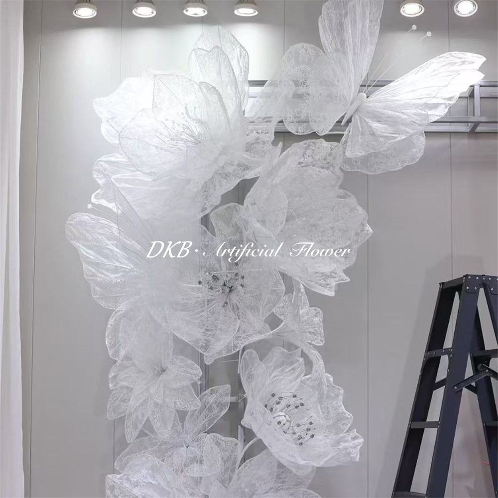 Wholesale White Transparent Giant Lace Butterfly and Flower Artificial Double Layer Giant Lace Floral Craft for Wedding Party - Free Shipping