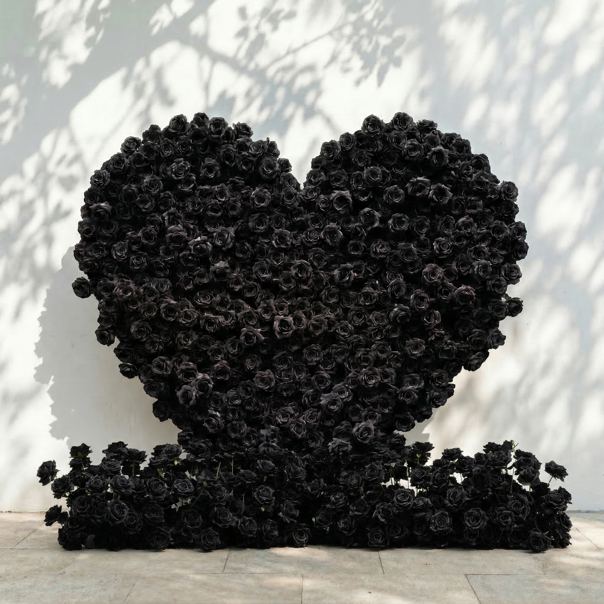 Xelune: 3D Mysterious All-Black Heart-Shaped Artificial Floral Backdrop for Luxury Photo Booth & Events