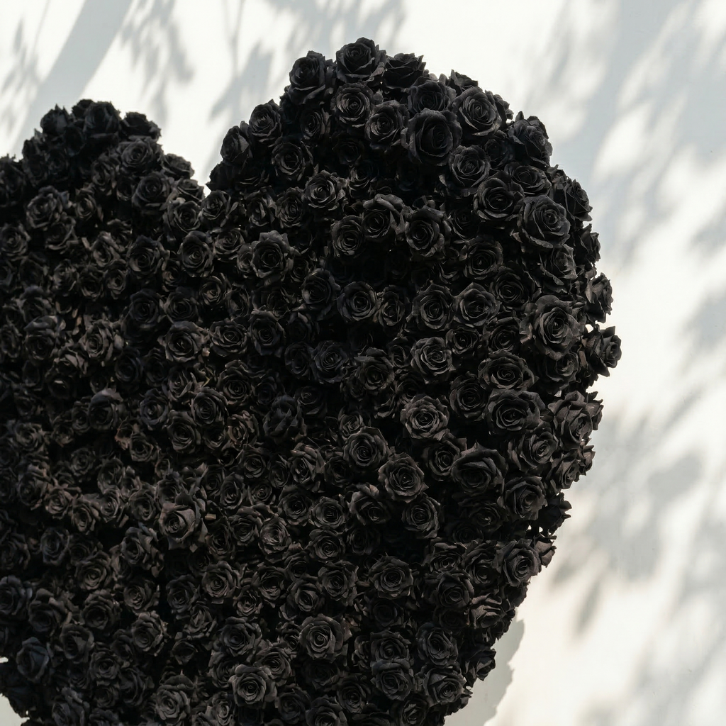 Xelune: 3D Mysterious All-Black Heart-Shaped Artificial Floral Backdrop for Luxury Photo Booth & Events