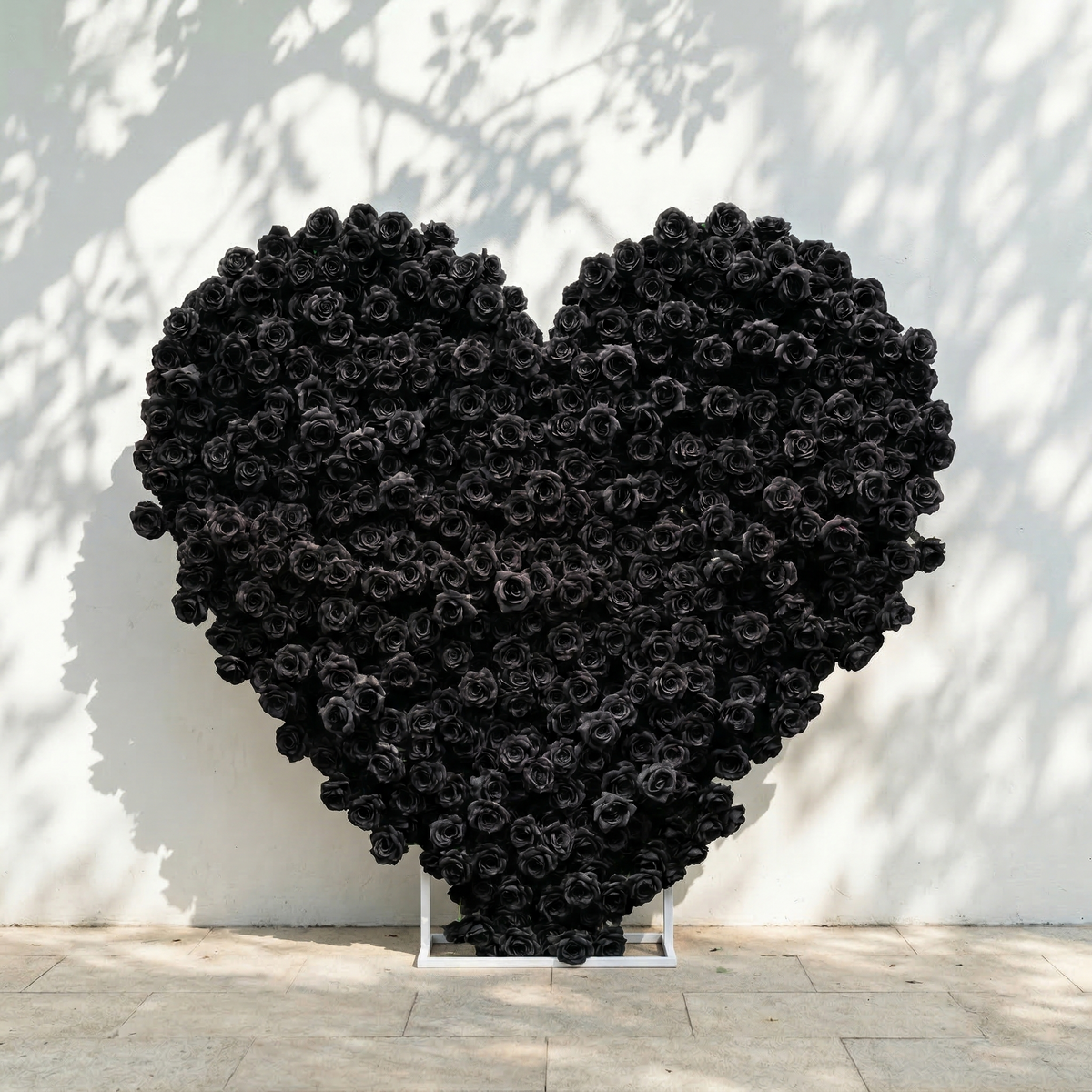 Xelune: 3D Mysterious All-Black Heart-Shaped Artificial Floral Backdrop for Luxury Photo Booth & Events
