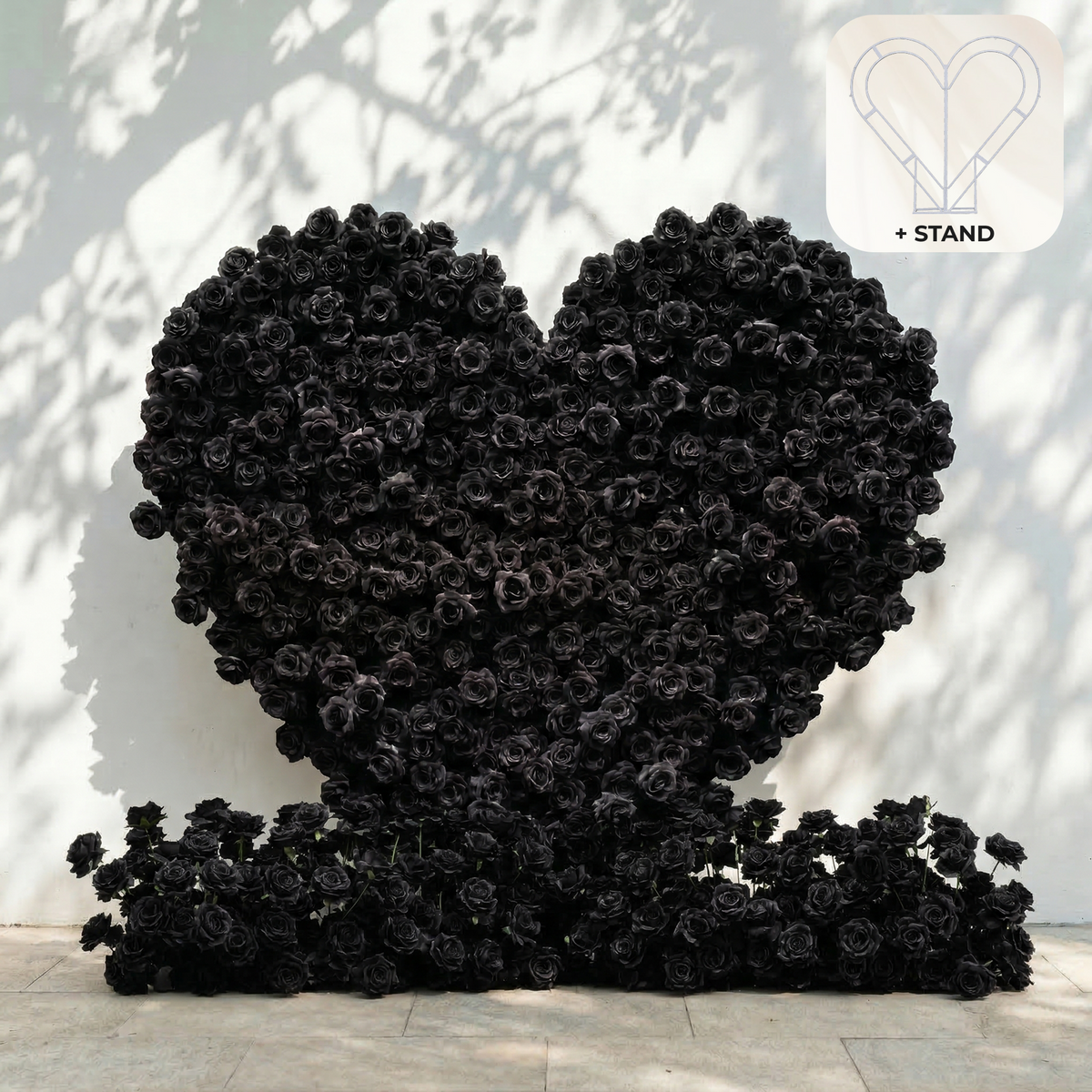 Xelune: 3D Mysterious All-Black Heart-Shaped Artificial Floral Backdrop for Luxury Photo Booth & Events