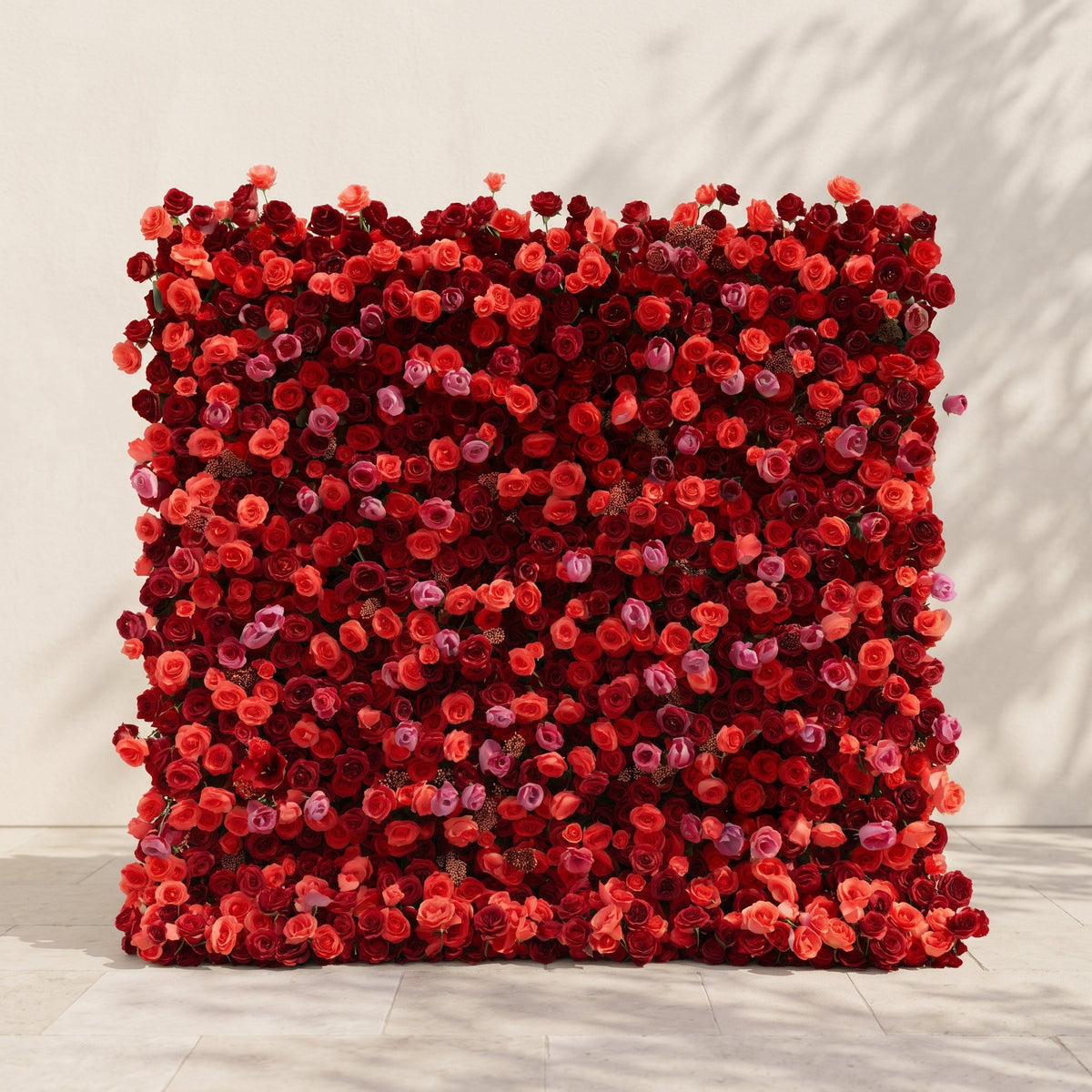 Yarsira: 3D Ruby Red & Deep Crimson Silk Floral Wall Backdrop for Luxury Weddings & Grand Galas
