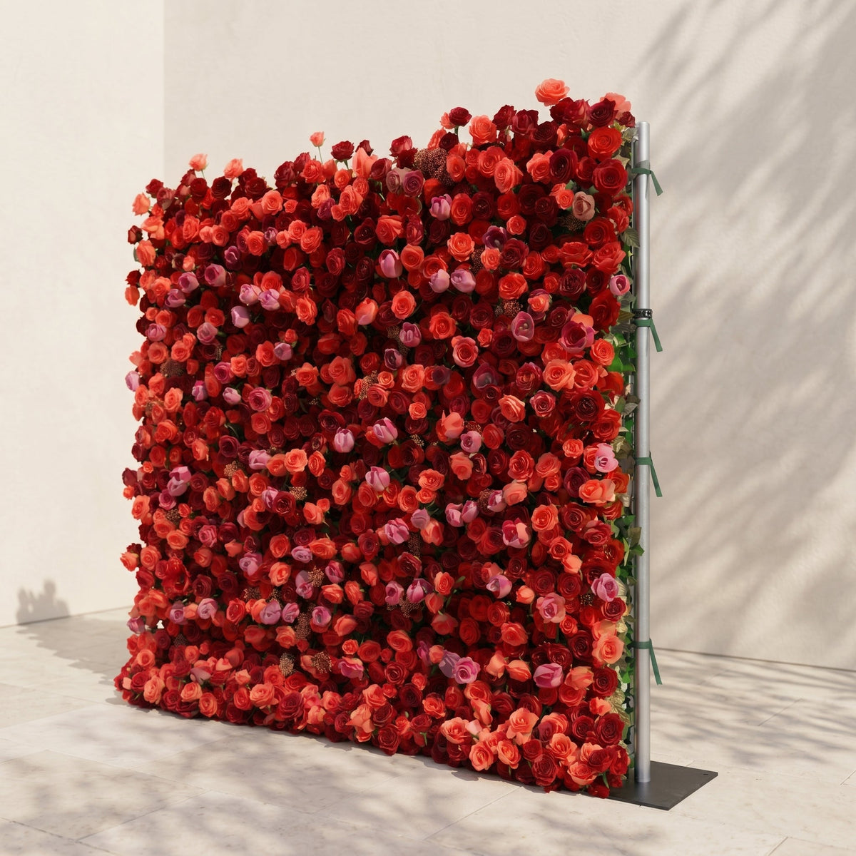 Yarsira: 3D Ruby Red & Deep Crimson Silk Floral Wall Backdrop for Luxury Weddings & Grand Galas