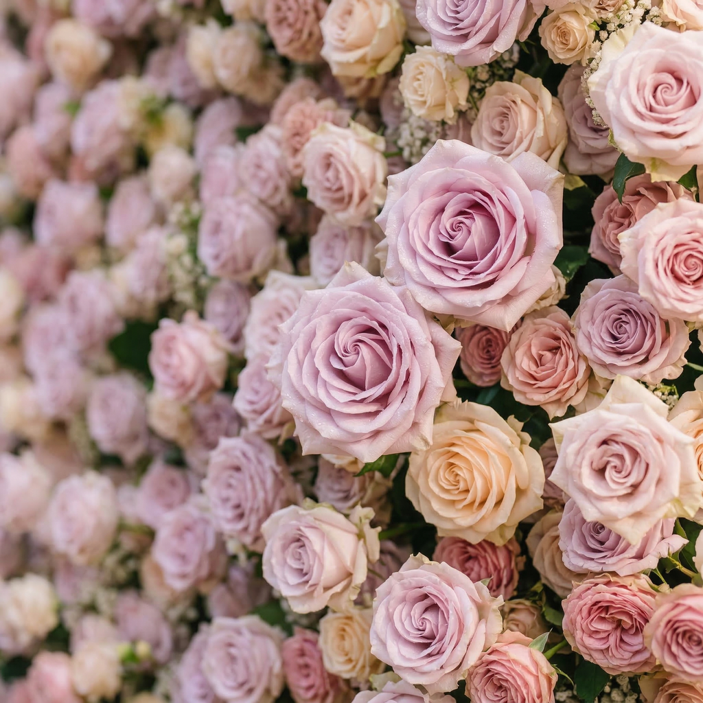 Yavelle: 5D Soft Pink & Light Lavender Silk Rose Flower Wall Roll-Up Fabric Backdrop for Elegant Weddings