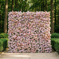 Yavelle: 5D Soft Pink & Light Lavender Silk Rose Flower Wall Roll-Up Fabric Backdrop for Elegant Weddings