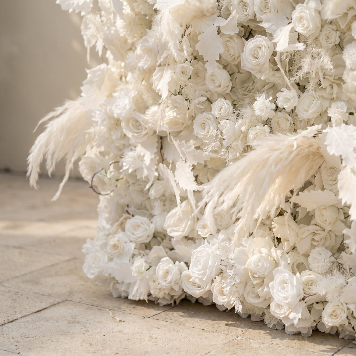 Zarenbelle: Classic White 5D Flower wall with Roses and Pampas for Wedding&Event Decor