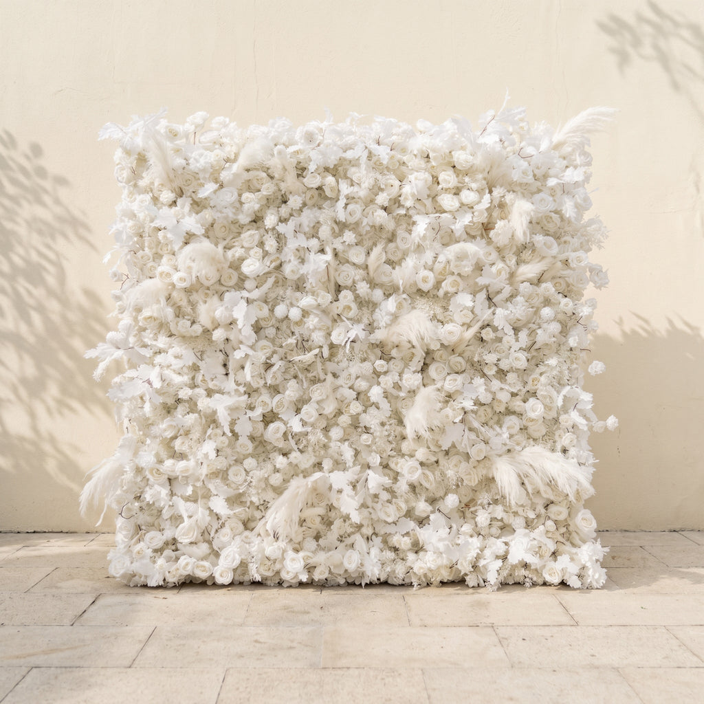 Zarenbelle: Classic White 5D Flower wall with Roses and Pampas for Wedding&Event Decor