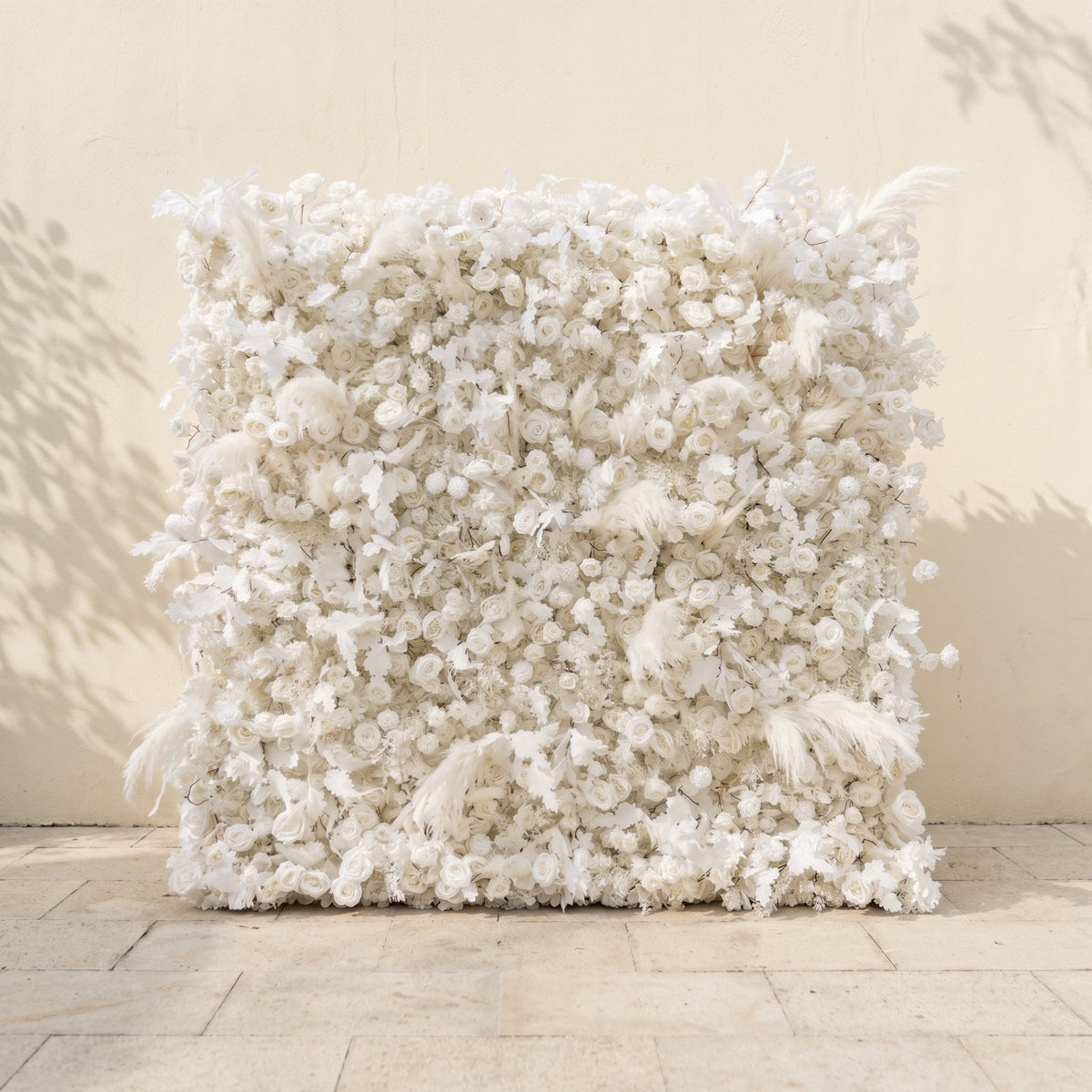 Zarenbelle: Classic White 5D Flower wall with Roses and Pampas for Wedding&Event Decor