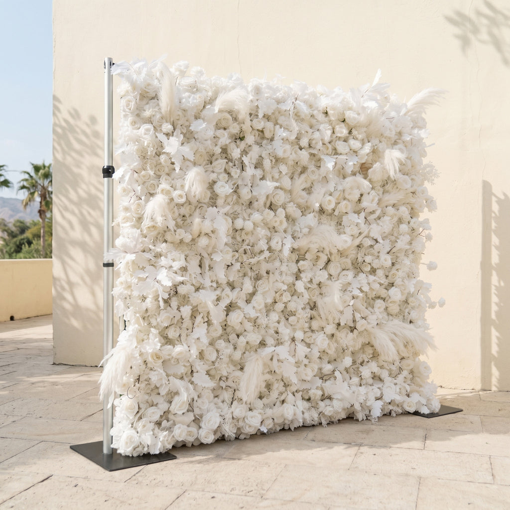 Zarenbelle: Classic White 5D Flower wall with Roses and Pampas for Wedding&Event Decor