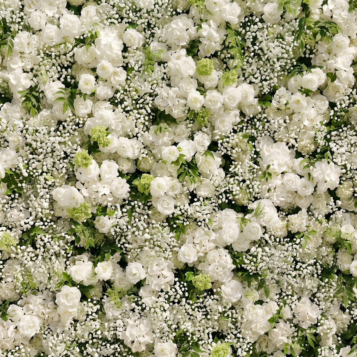 Zarensira:5D Luxury Ivory White Silk Rose, Baby Breath & Lush Greenery Flower Wall Roll-Up Fabric Backdrop for Romantic Minimalist Weddings, Bridal Showers & Proposal Event Decor