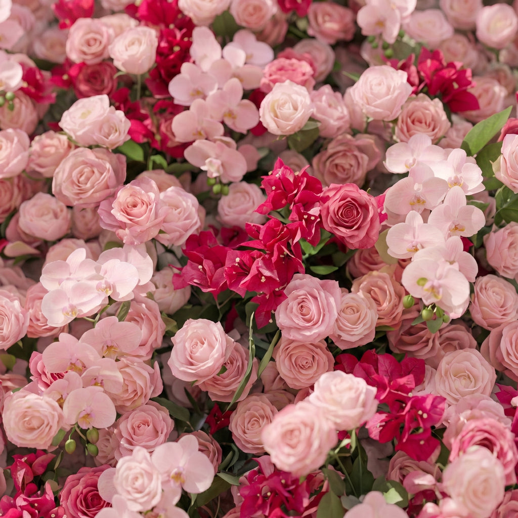 Zarlyra:Luxury 5D Ombre Hot Pink & Blush Silk Floral Wall Roll-Up Backdrop for Vibrant Romantic Weddings