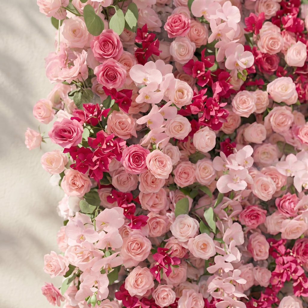 Zarlyra:Luxury 5D Ombre Hot Pink & Blush Silk Floral Wall Roll-Up Backdrop for Vibrant Romantic Weddings