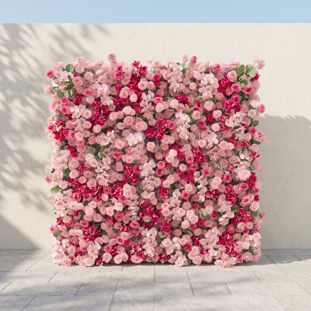 Zarlyra:Luxury 5D Ombre Hot Pink & Blush Silk Floral Wall Roll-Up Backdrop for Vibrant Romantic Weddings