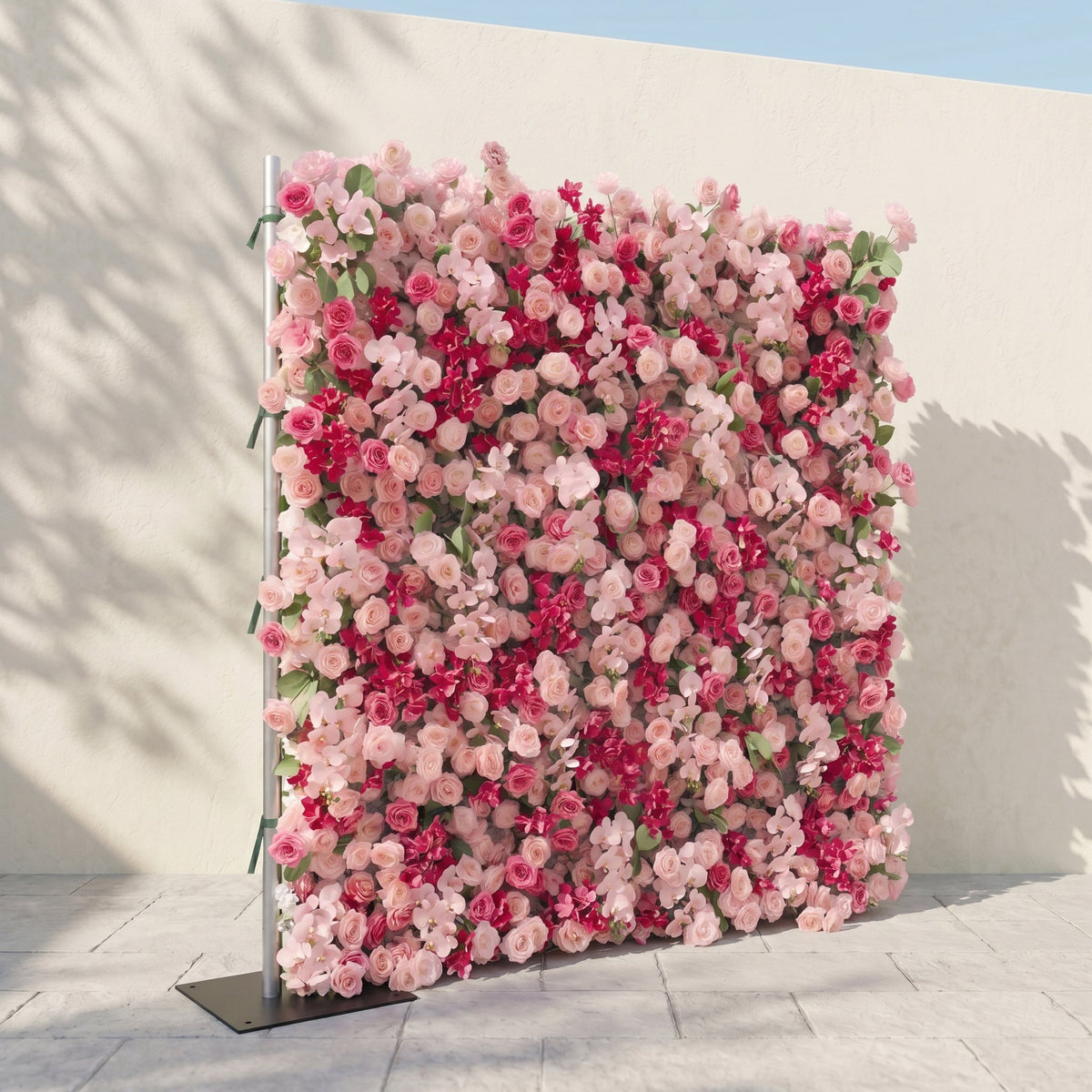 Zarlyra:Luxury 5D Ombre Hot Pink & Blush Silk Floral Wall Roll-Up Backdrop for Vibrant Romantic Weddings