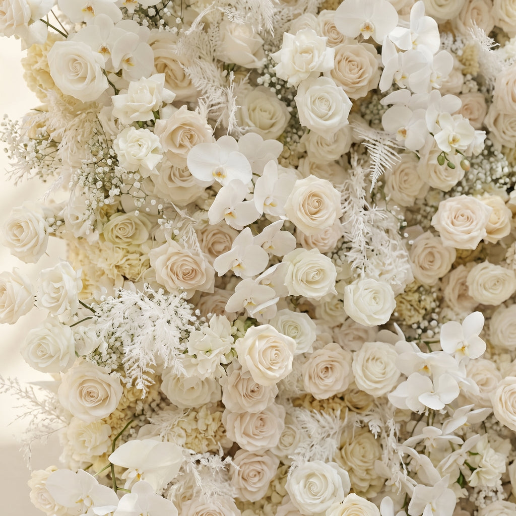 Zelaria:5D Cream White & Ivory White Silk Rose Flower Wall Roll-Up Fabric Backdrop for Romantic Weddings & Proposals