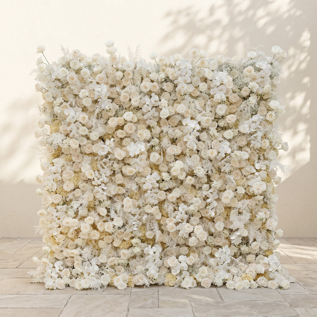 Zelaria:5D Cream White & Ivory White Silk Rose Flower Wall Roll-Up Fabric Backdrop for Romantic Weddings & Proposals