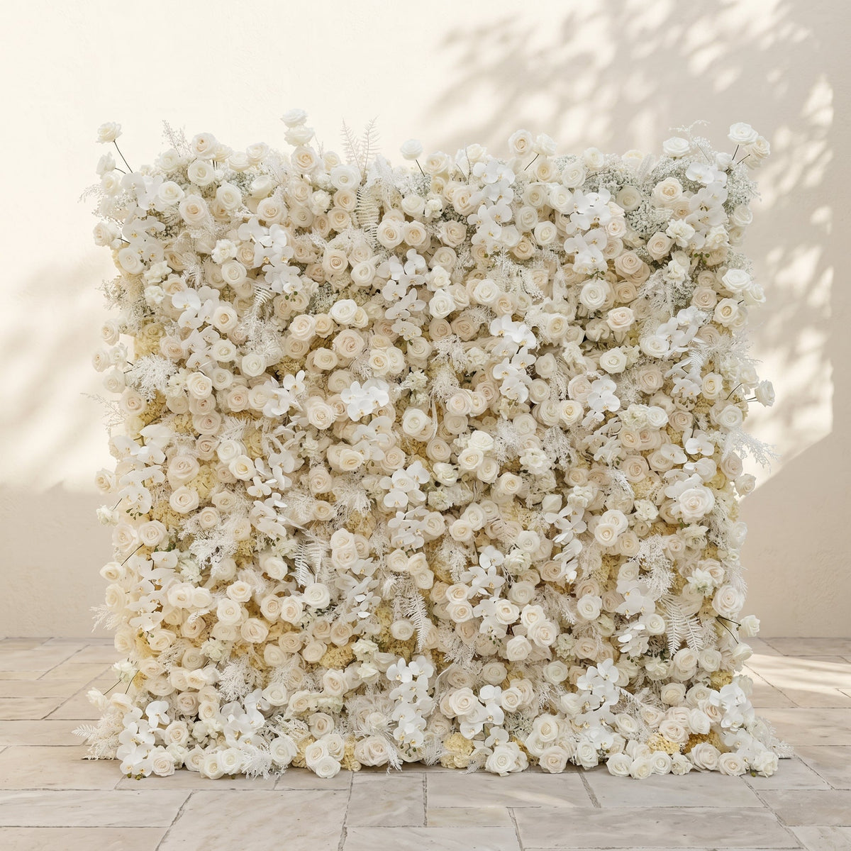 Zelaria:5D Cream White & Ivory White Silk Rose Flower Wall Roll-Up Fabric Backdrop for Romantic Weddings & Proposals