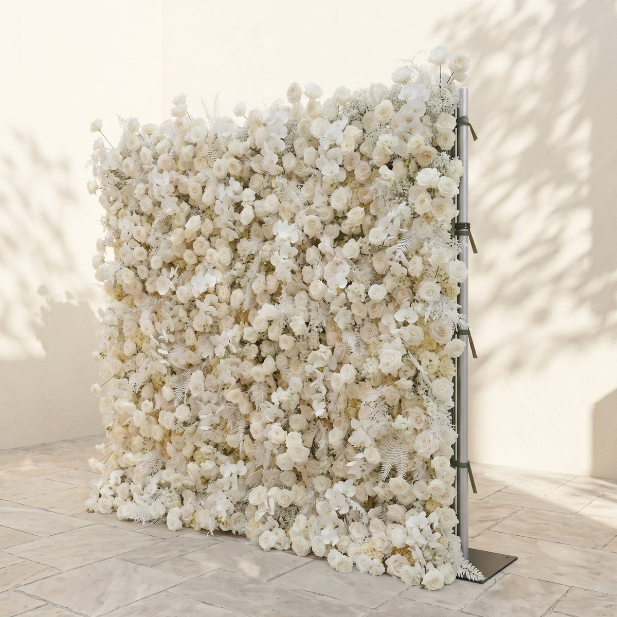 Zelaria:5D Cream White & Ivory White Silk Rose Flower Wall Roll-Up Fabric Backdrop for Romantic Weddings & Proposals