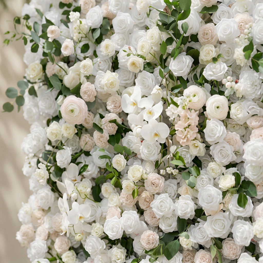 Zelloria:5D Ivory White & Cream White Silk Rose Flower Wall Roll-Up Fabric Backdrop for Romantic Weddings & Proposals