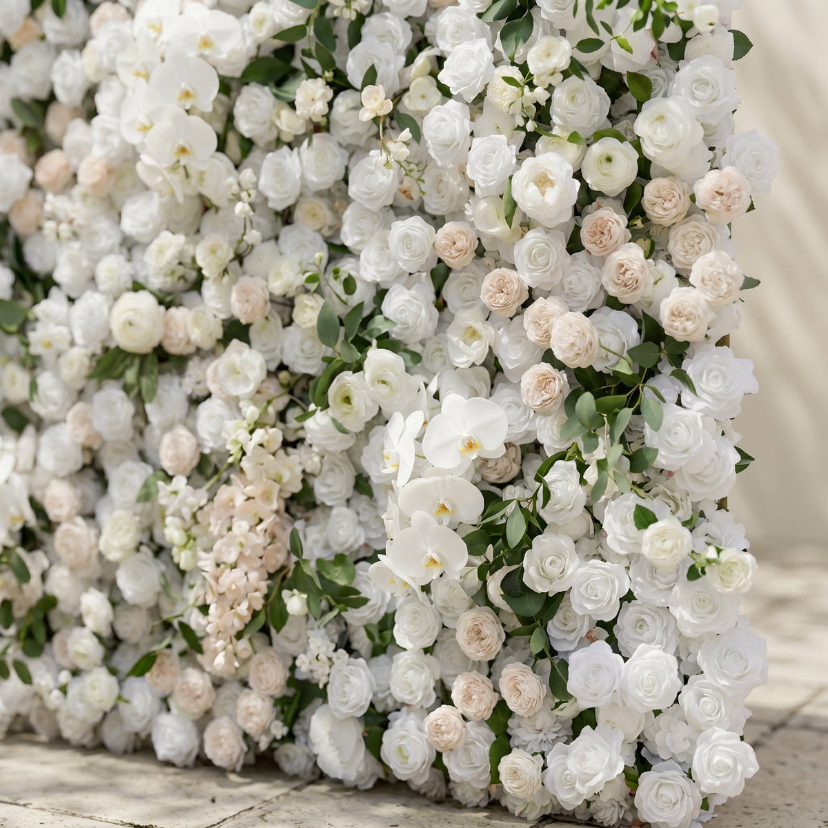 Zelloria:5D Ivory White & Cream White Silk Rose Flower Wall Roll-Up Fabric Backdrop for Romantic Weddings & Proposals