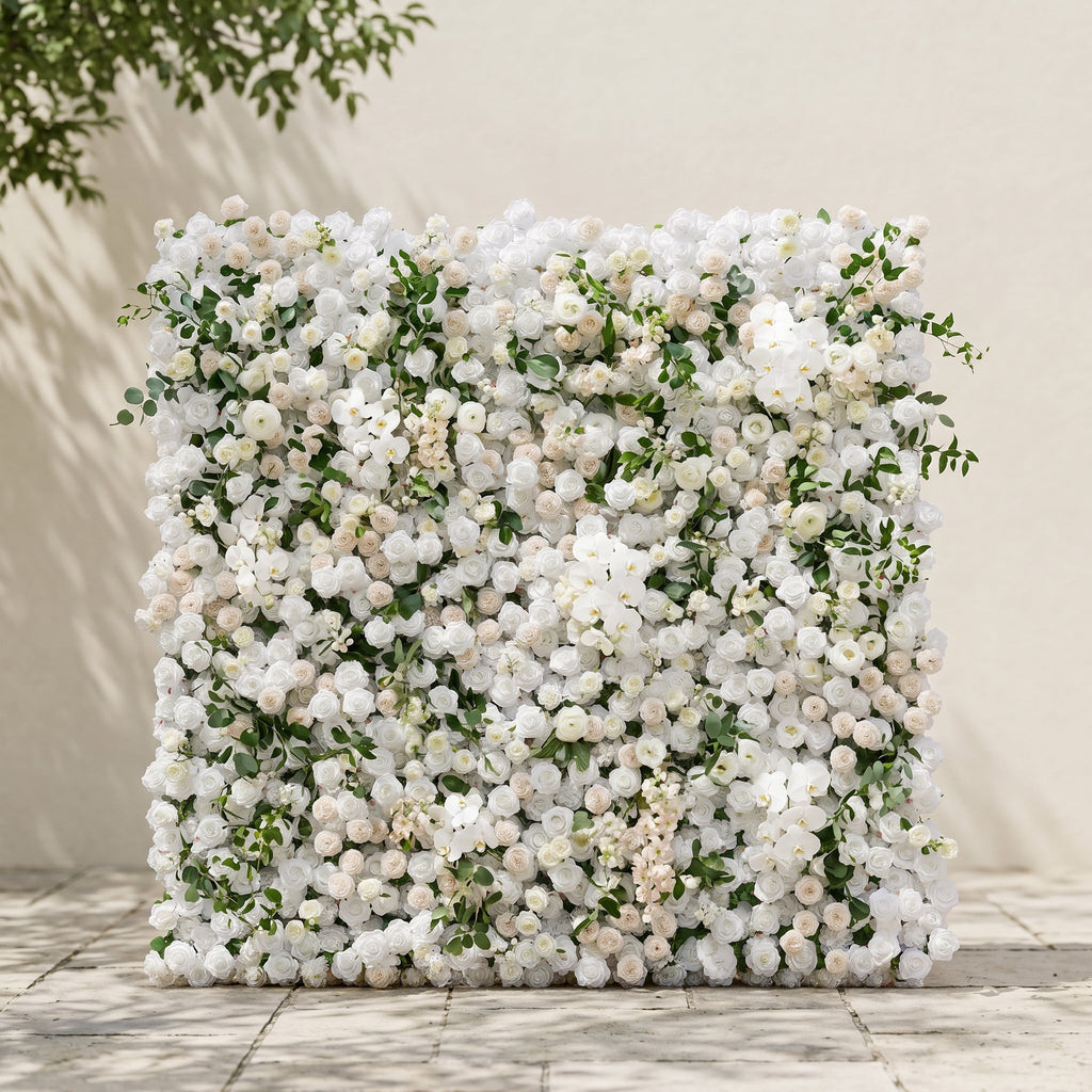 Zelloria:5D Ivory White & Cream White Silk Rose Flower Wall Roll-Up Fabric Backdrop for Romantic Weddings & Proposals