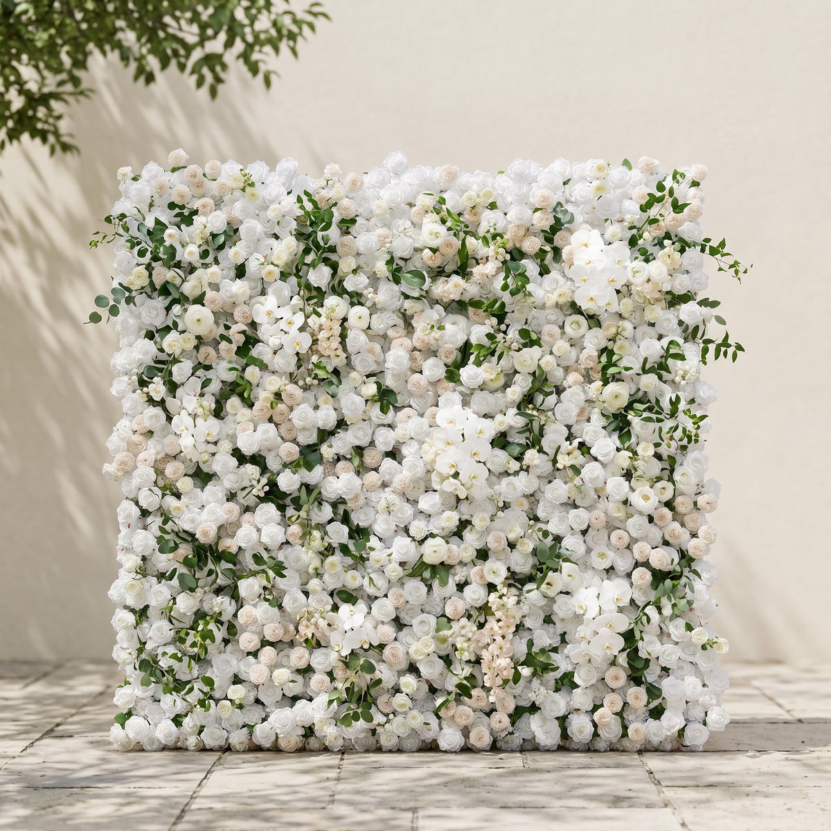 Zelloria:5D Ivory White & Cream White Silk Rose Flower Wall Roll-Up Fabric Backdrop for Romantic Weddings & Proposals