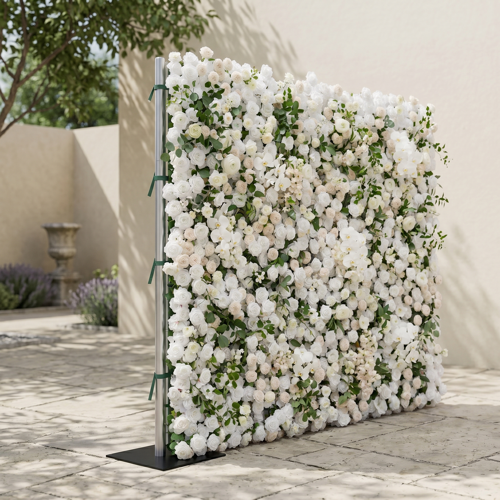 Zelloria:5D Ivory White & Cream White Silk Rose Flower Wall Roll-Up Fabric Backdrop for Romantic Weddings & Proposals