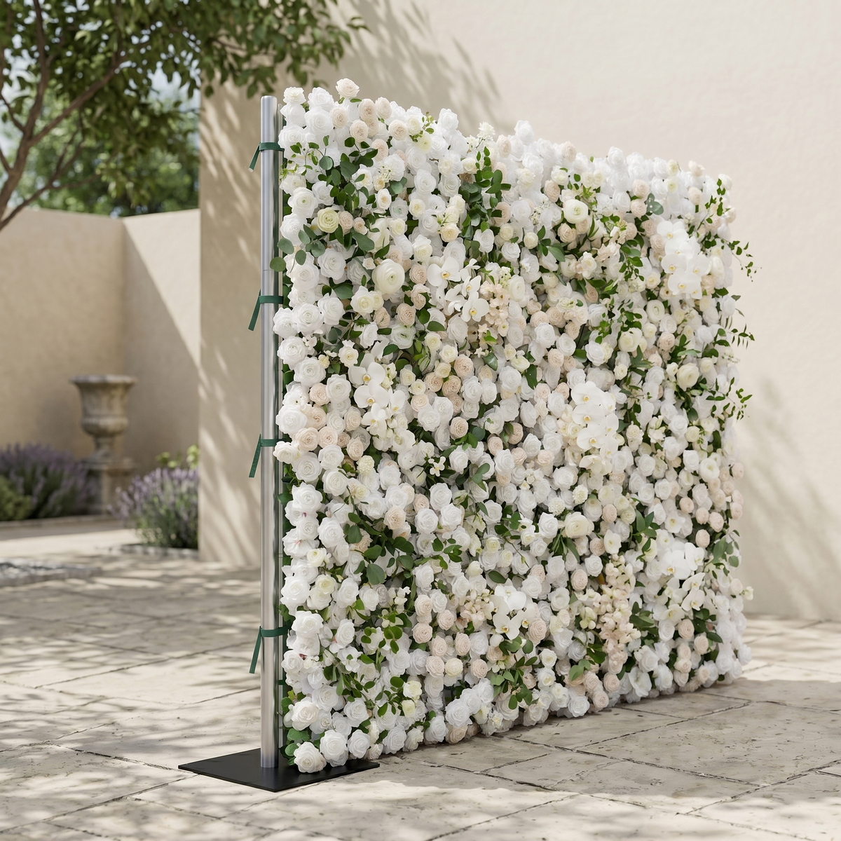 Zelloria:5D Ivory White & Cream White Silk Rose Flower Wall Roll-Up Fabric Backdrop for Romantic Weddings & Proposals