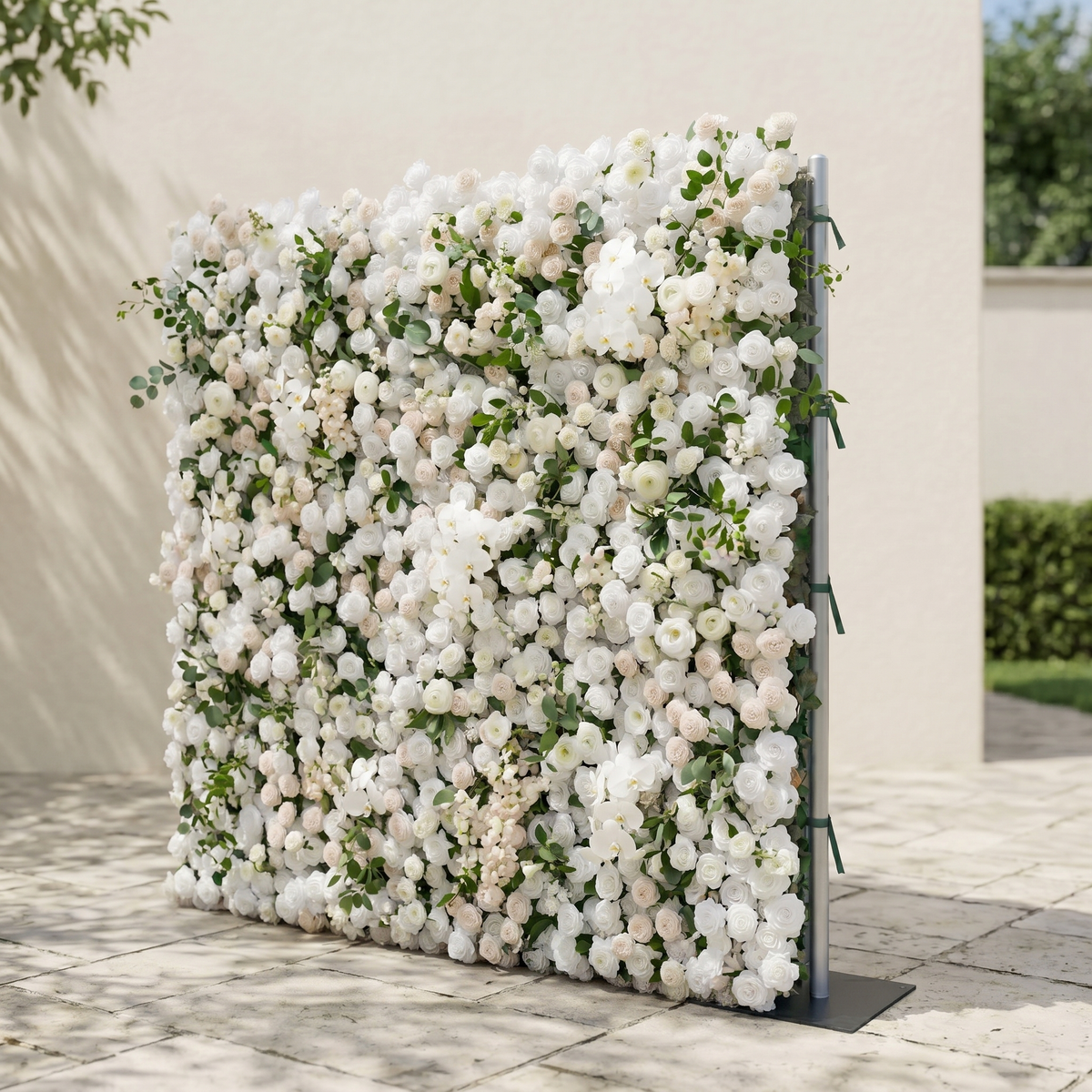 Zelloria:5D Ivory White & Cream White Silk Rose Flower Wall Roll-Up Fabric Backdrop for Romantic Weddings & Proposals