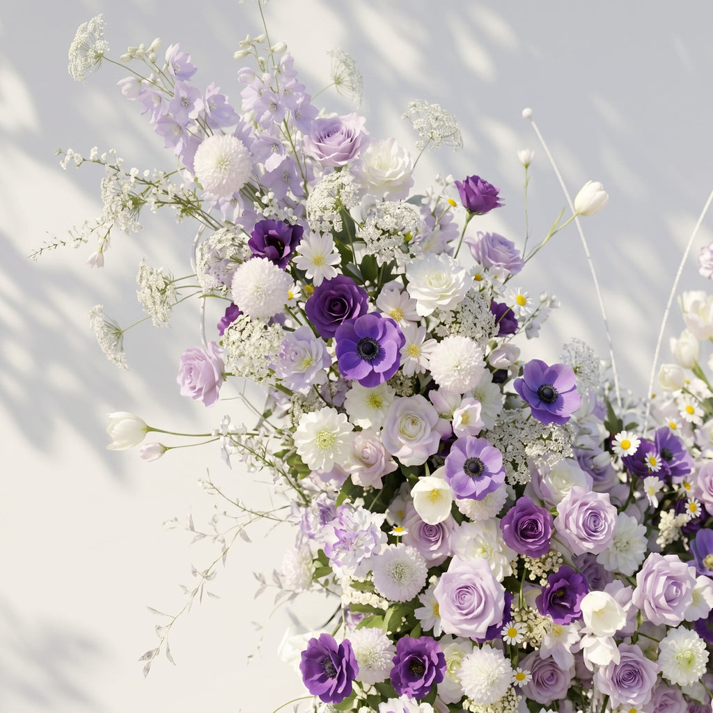 Zoressa: Lavender Purple & Ivory White Butterfly Shape Silk Wedding Arch Flower Arrangement for Romantic Weddings & Proposals for Luxury Events & Parties Backdrop