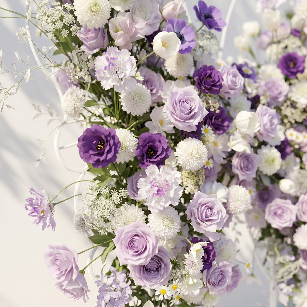 Zoressa: Lavender Purple & Ivory White Butterfly Shape Silk Wedding Arch Flower Arrangement for Romantic Weddings & Proposals for Luxury Events & Parties Backdrop