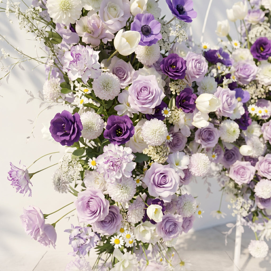 Zoressa: Lavender Purple & Ivory White Butterfly Shape Silk Wedding Arch Flower Arrangement for Romantic Weddings & Proposals for Luxury Events & Parties Backdrop