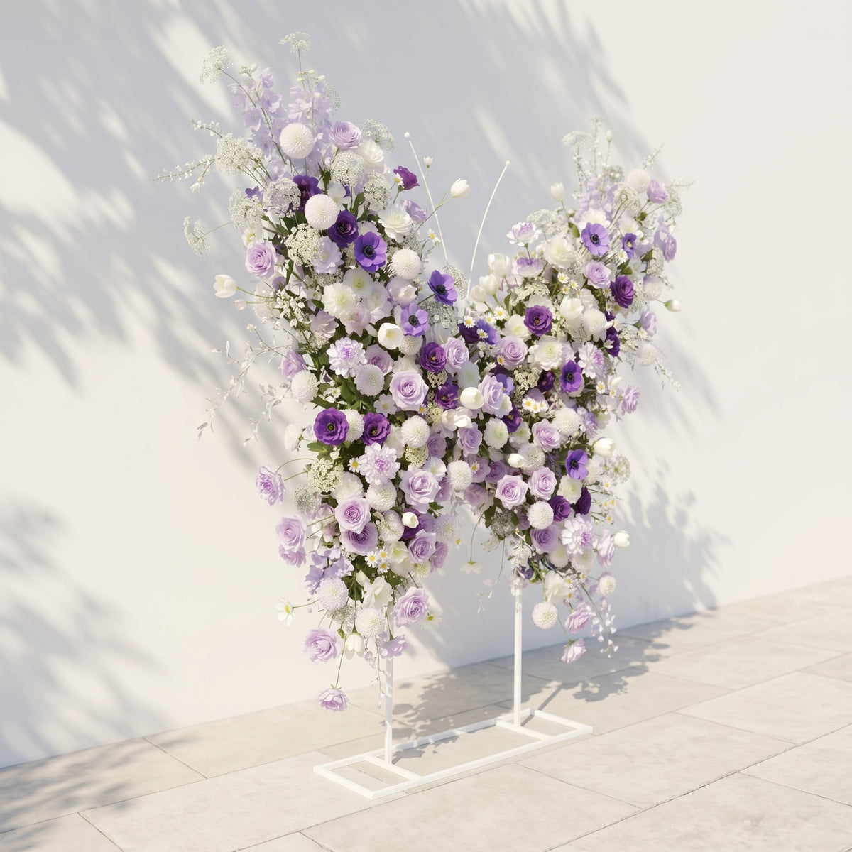 Zoressa: Lavender Purple & Ivory White Butterfly Shape Silk Wedding Arch Flower Arrangement for Romantic Weddings & Proposals for Luxury Events & Parties Backdrop