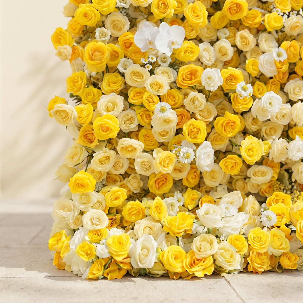 Zorova: Luxury 5D Lemon Yellow & White Silk Floral Wall Backdrop for Vibrant Summer Events
