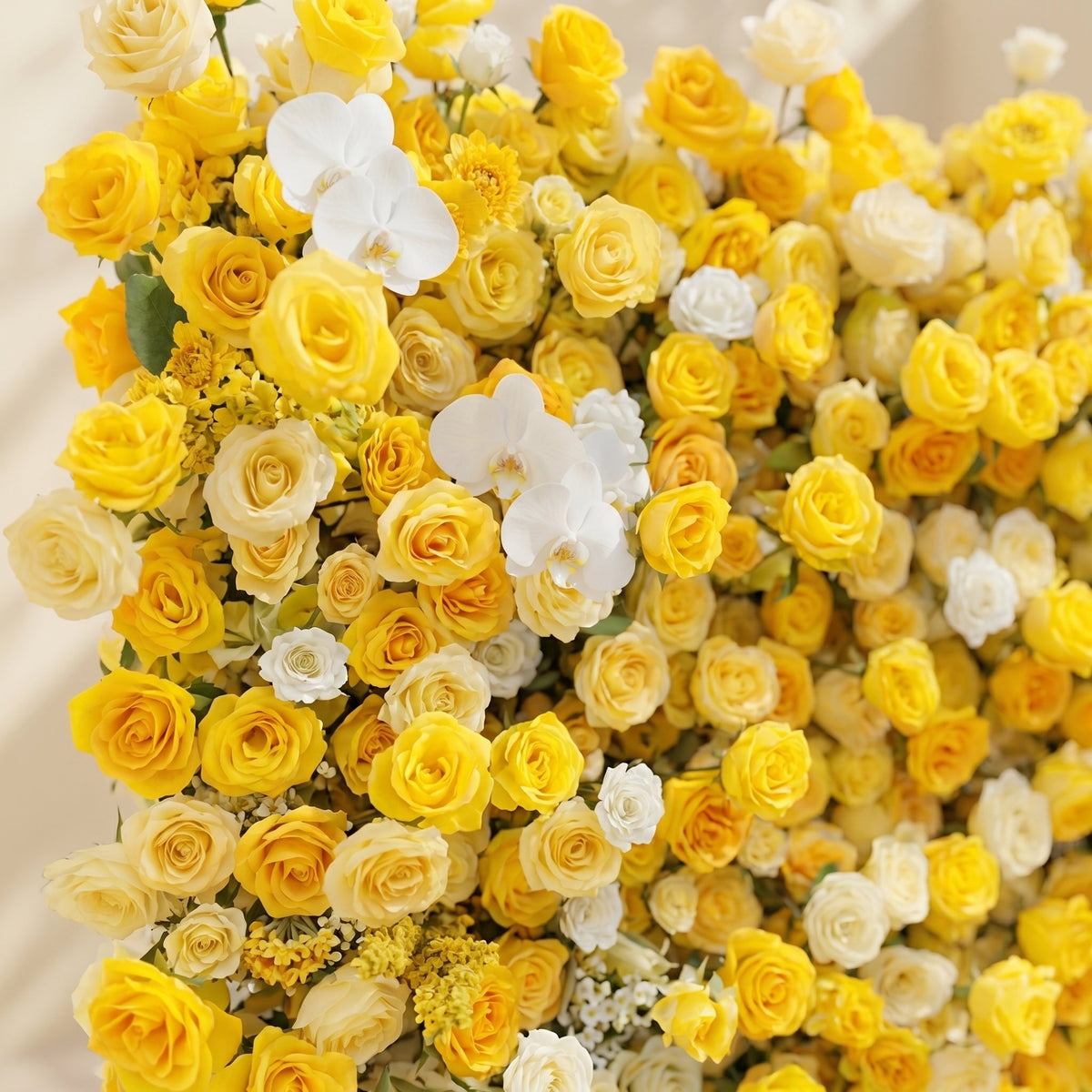 Zorova: Luxury 5D Lemon Yellow & White Silk Floral Wall Backdrop for Vibrant Summer Events