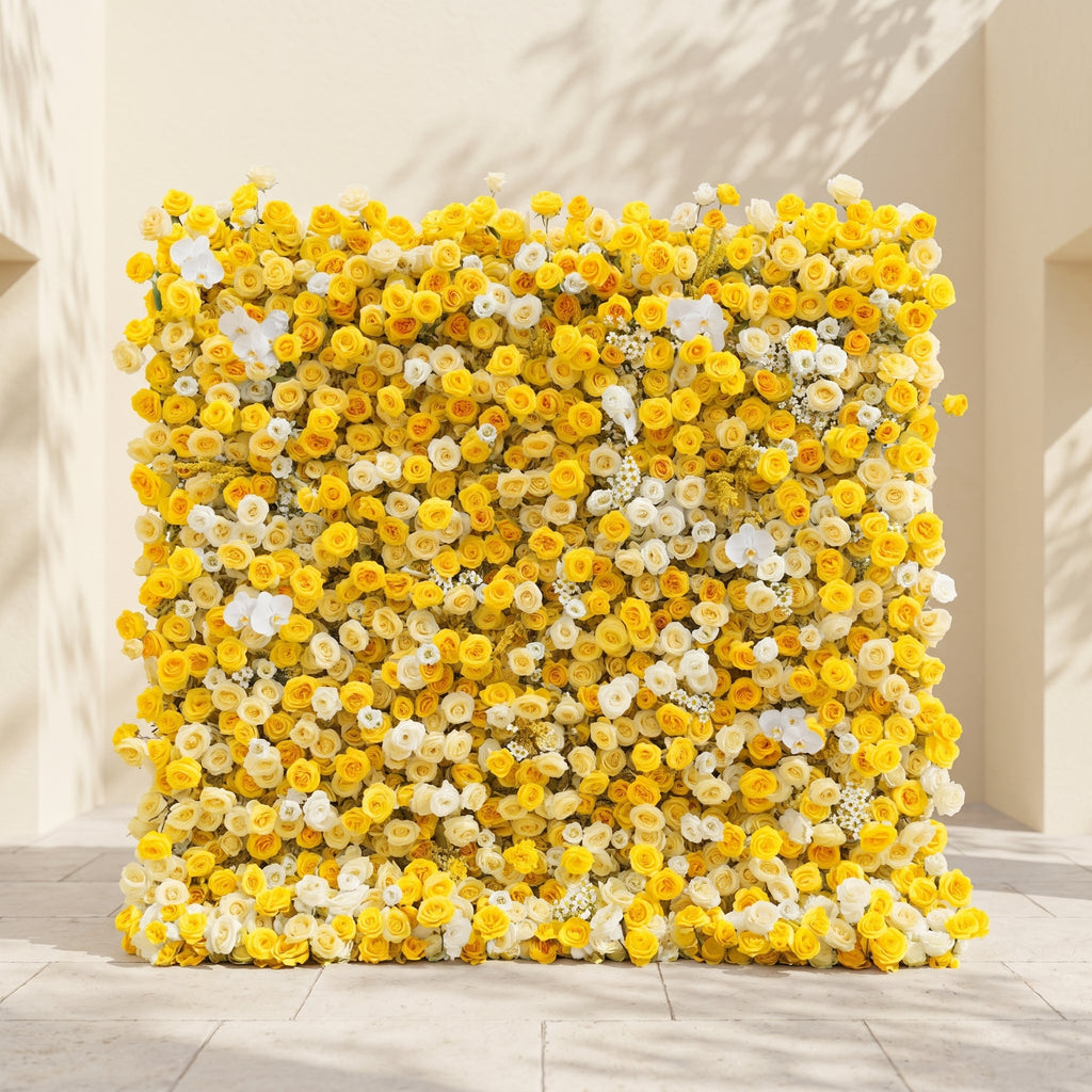 Zorova: Luxury 5D Lemon Yellow & White Silk Floral Wall Backdrop for Vibrant Summer Events