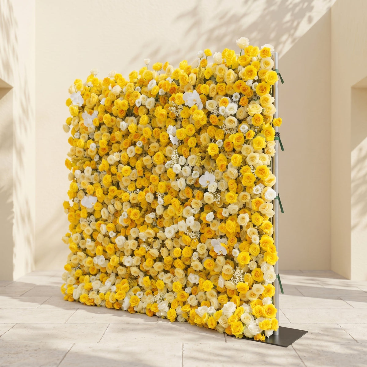 Zorova: Luxury 5D Lemon Yellow & White Silk Floral Wall Backdrop for Vibrant Summer Events