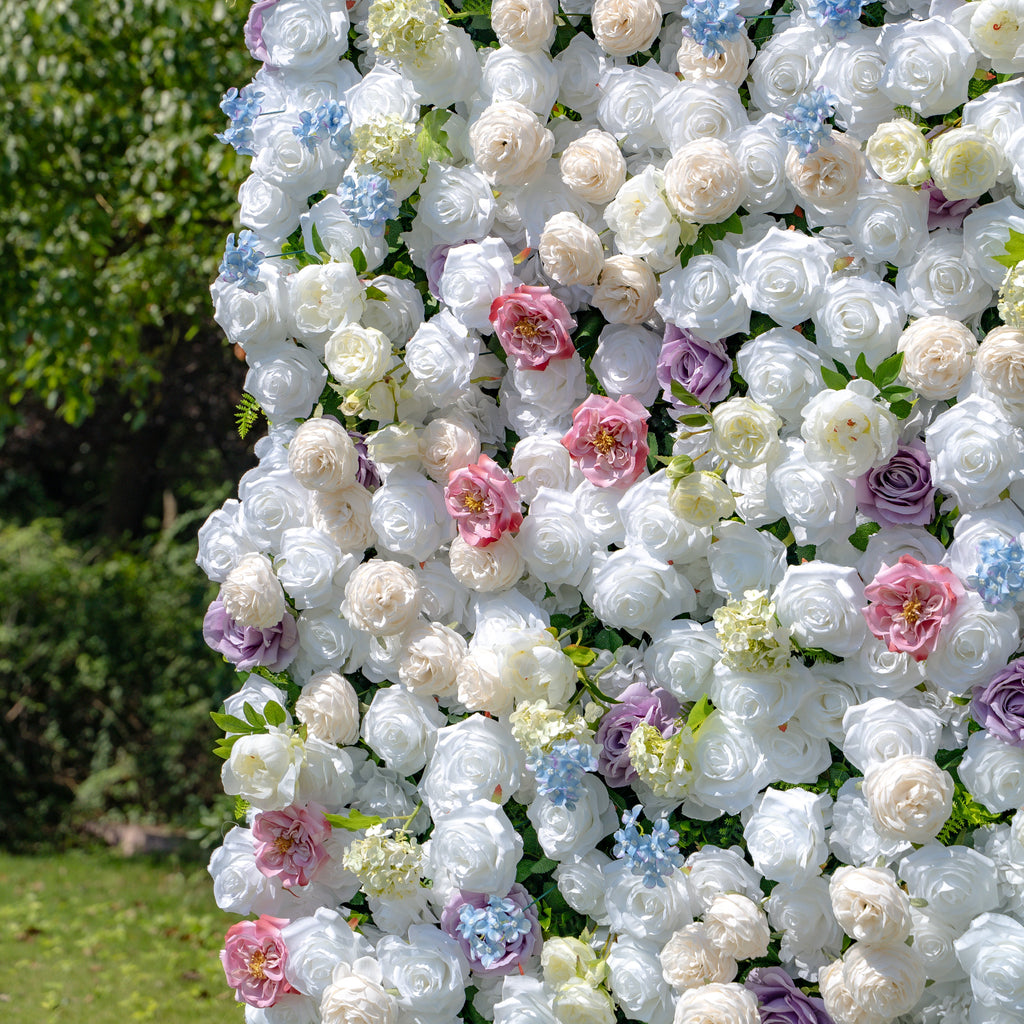 Alison：5D Fabric Artificial rolling up curtain flower wall