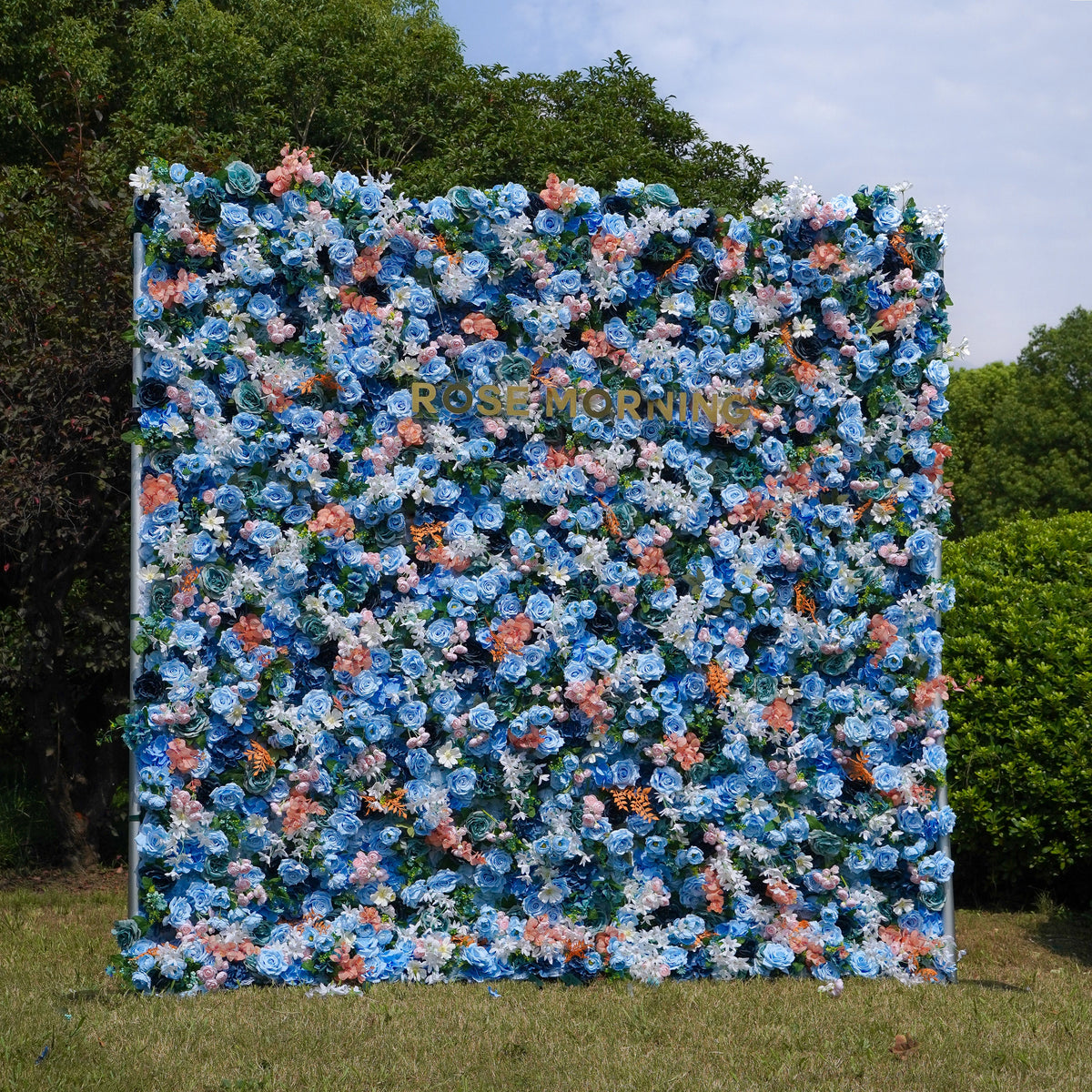 Andrea：7D Fabric Artificial rolling up curtain flower wall
