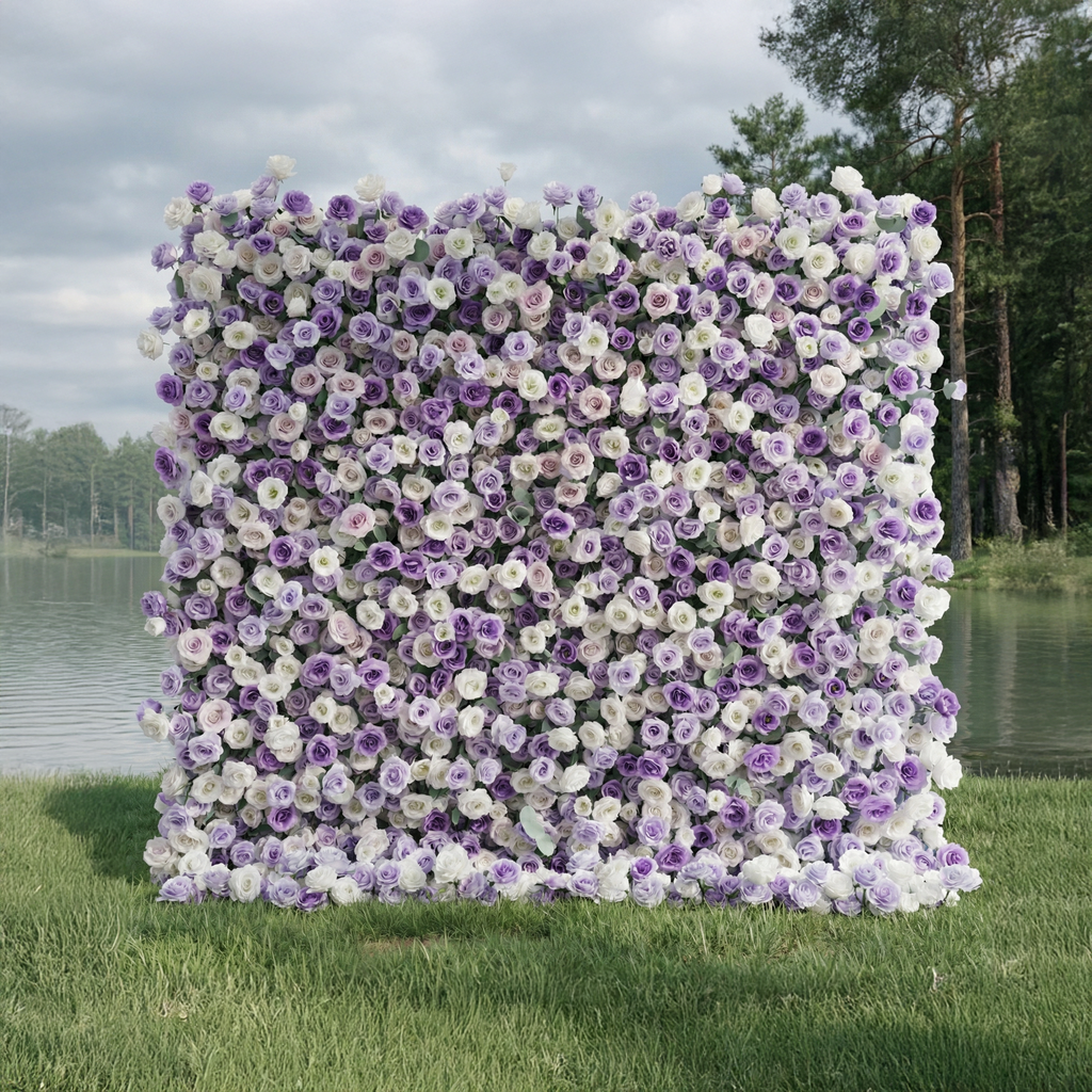 Arden: 5D Luxury Lavender & Cream Silk Floral Wall Roll-Up Fabric Backdrop for Dreamy Weddings & Events