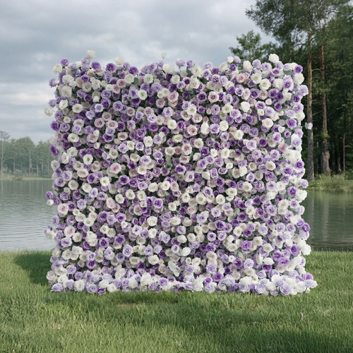 Arden: 5D Luxury Lavender & Cream Silk Floral Wall Roll-Up Fabric Backdrop for Dreamy Weddings & Events