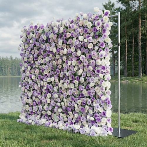 Arden: 5D Luxury Lavender & Cream Silk Floral Wall Roll-Up Fabric Backdrop for Dreamy Weddings & Events