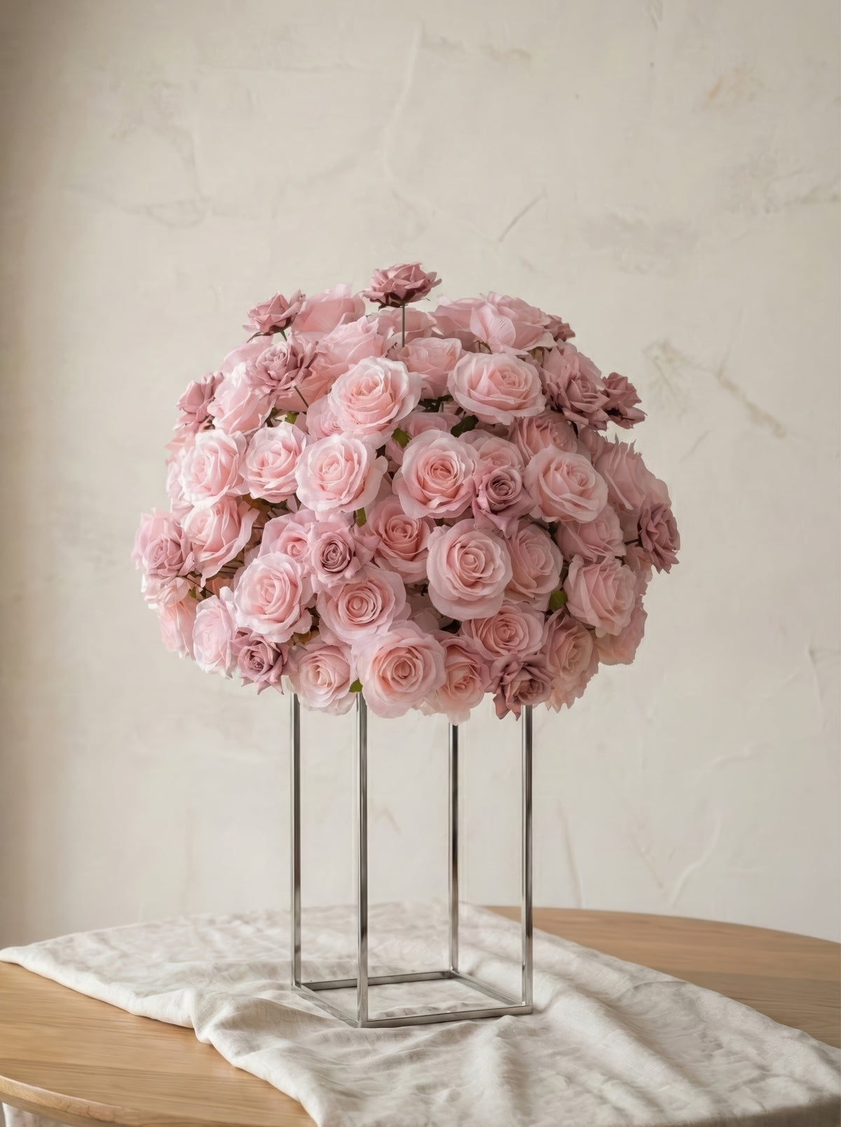Valsora:5D Gradient Warm Blush Pink & Ivory White Silk Rose Flower Wall Roll-Up Fabric Backdrop for Romantic Weddings & Proposals