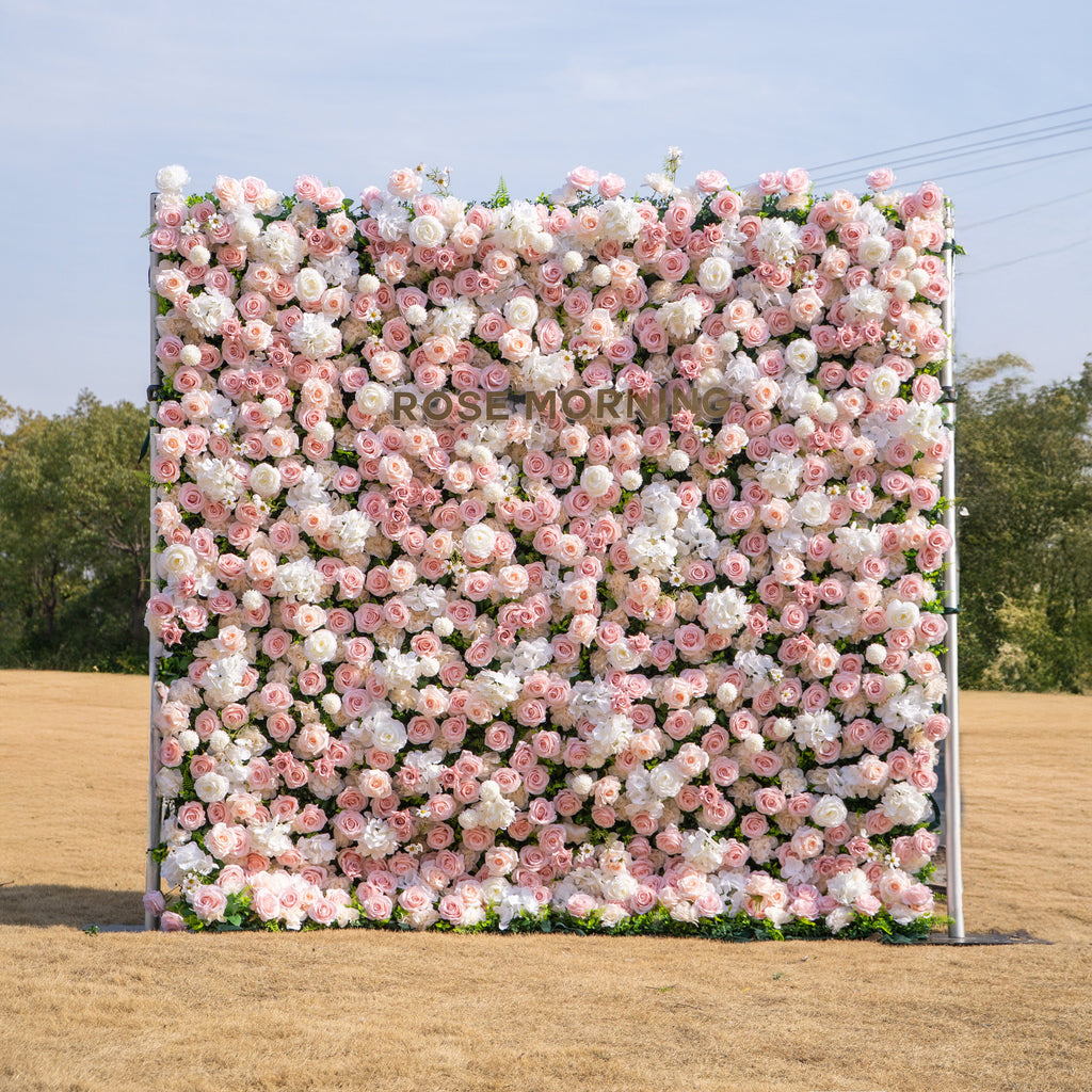 Solara: 3D Elegant Ivory & Blush Rose Silk Flower Wall Curtain for Wedding Ceremony & Events Decor