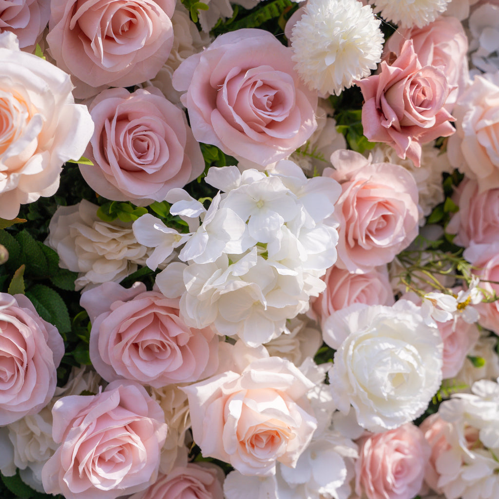 Solara: 3D Elegant Ivory & Blush Rose Silk Flower Wall Curtain for Wedding Ceremony & Events Decor