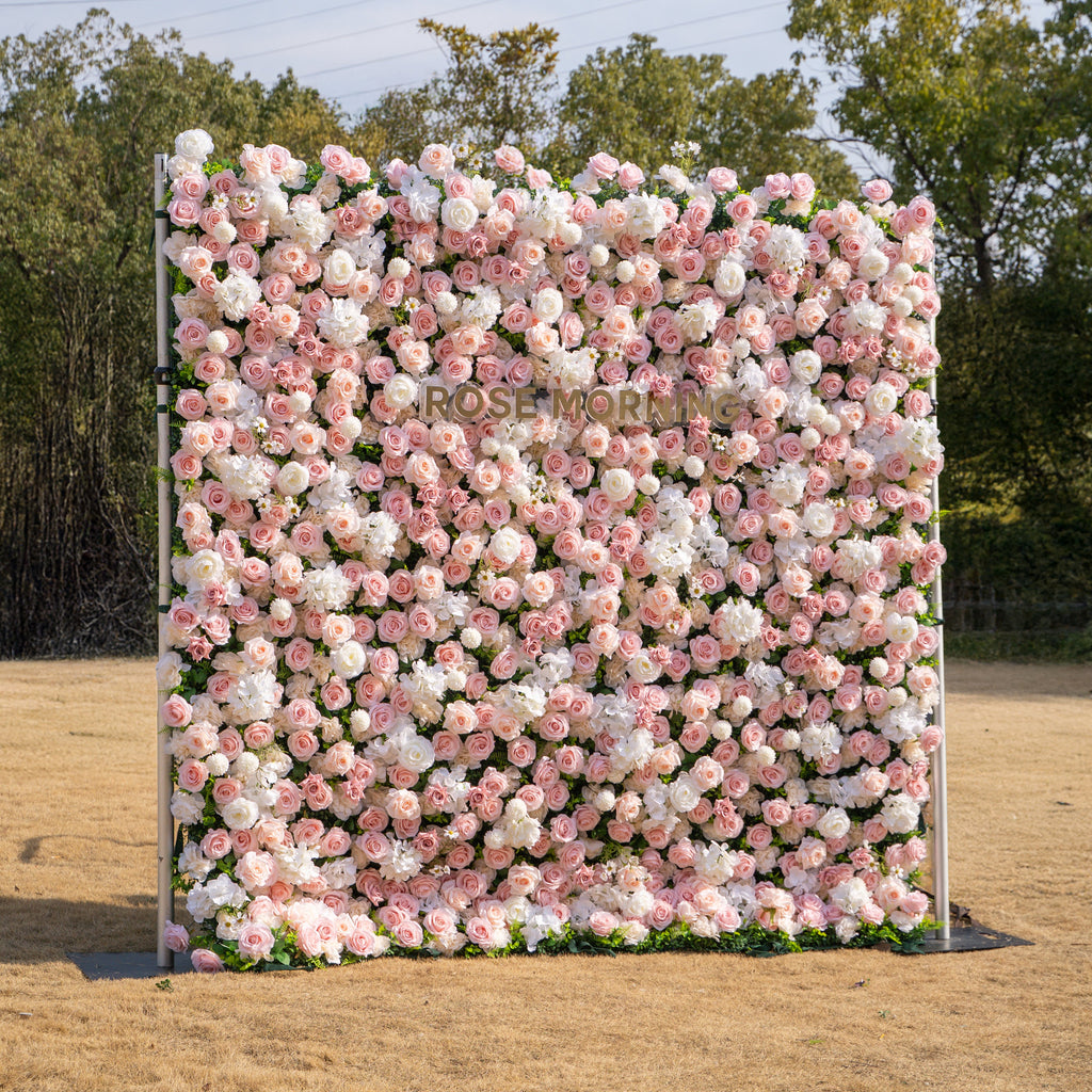 Solara: 3D Elegant Ivory & Blush Rose Silk Flower Wall Curtain for Wedding Ceremony & Events Decor