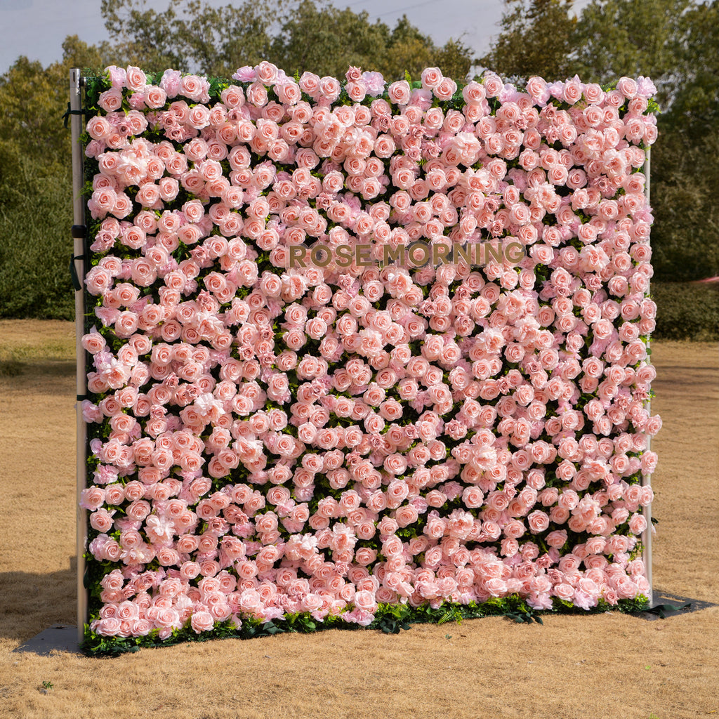 Aurelle: 3D Blush Pink Silk Rose Roll-Up Fabric Flower Wall for Wedding Parties & Events