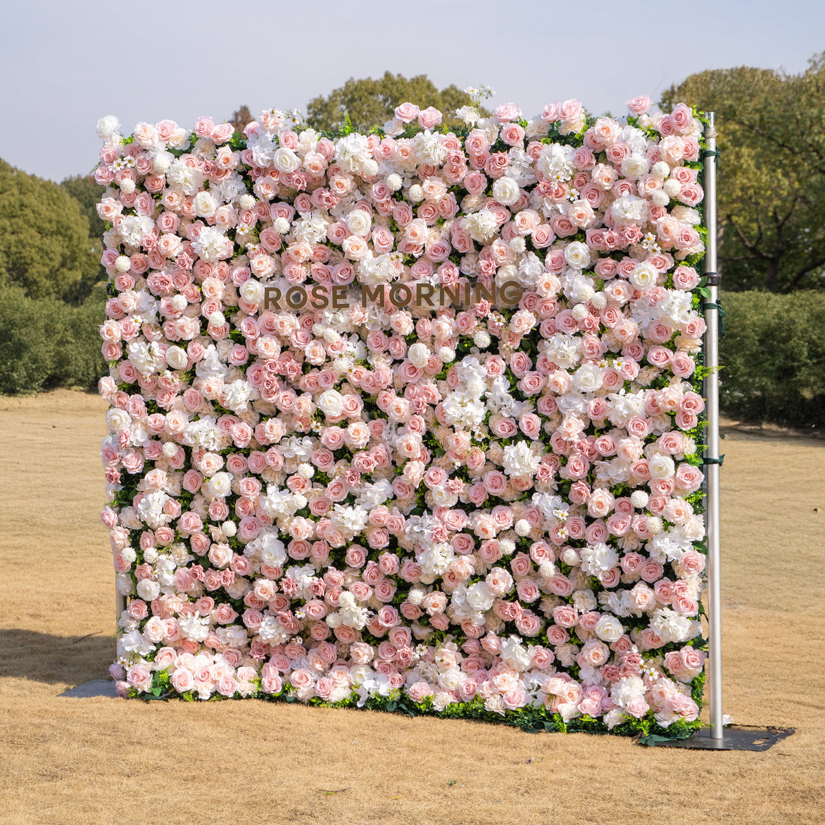 Solara: 3D Elegant Ivory & Blush Rose Silk Flower Wall Curtain for Wedding Ceremony & Events Decor