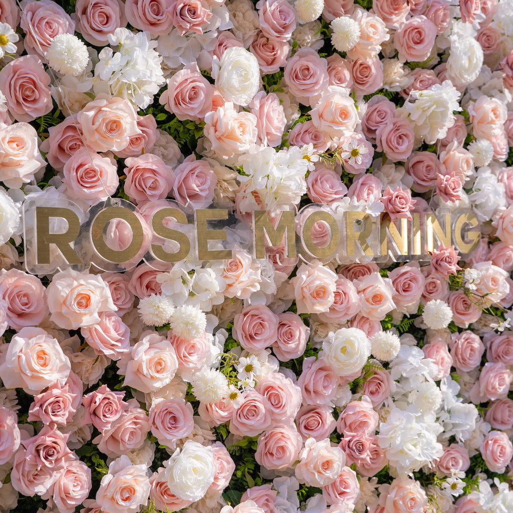 Solara: 3D Elegant Ivory & Blush Rose Silk Flower Wall Curtain for Wedding Ceremony & Events Decor