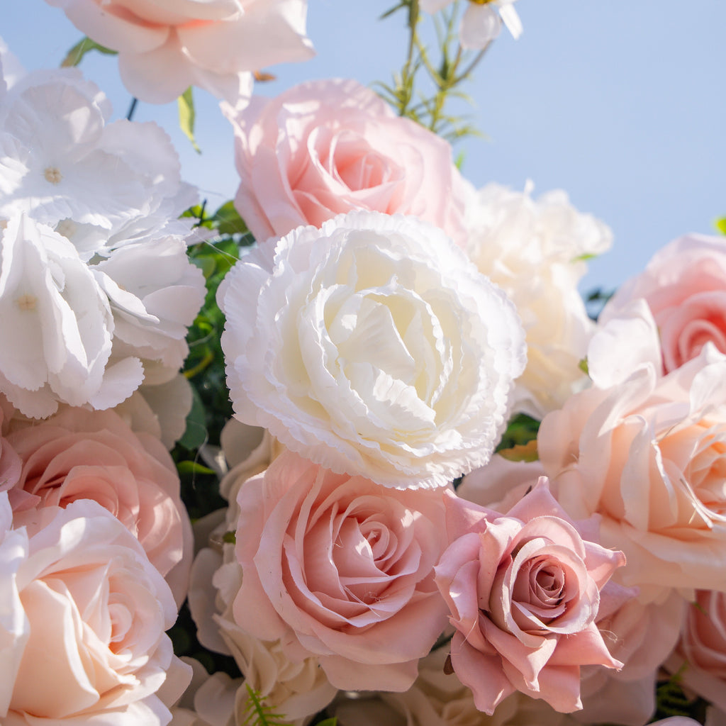 Solara: 3D Elegant Ivory & Blush Rose Silk Flower Wall Curtain for Wedding Ceremony & Events Decor